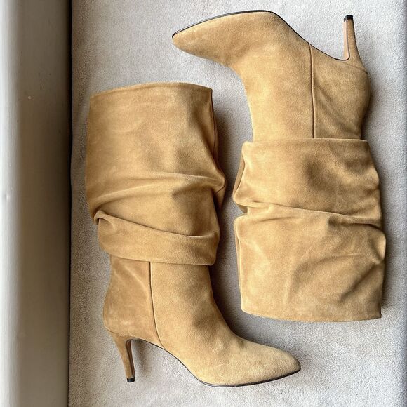 Toral Revolve Golden Tan Brown Heeled Boots Women EU 39 US 8.5 Slouchy Chic - Picture 16 of 16